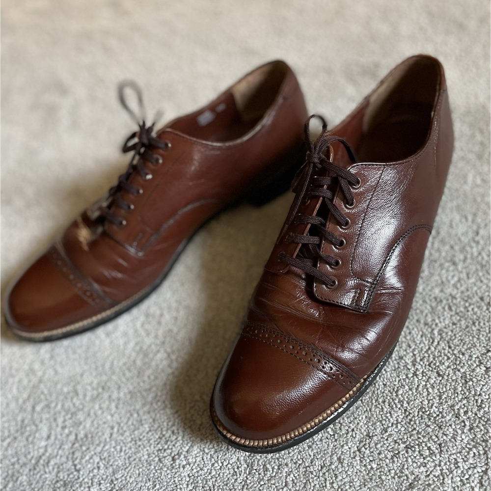 Stacy Adams Brown Leather Cap Toe Oxford Brogue Men's Dress Shoes 7.5D Business